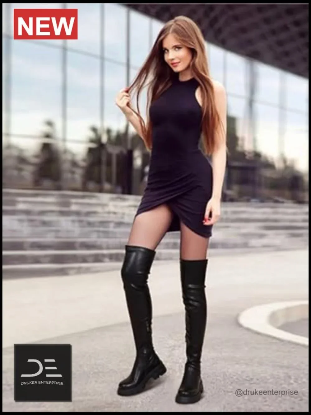 Over the Knee Boots Platform Block Heel Side Zip Stretch PU Leather